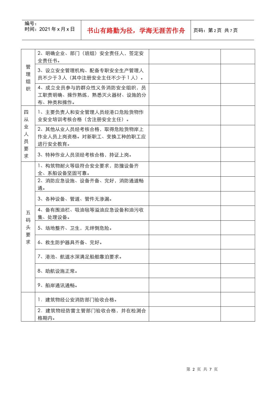 珠海市危险货物港口作业安全评估表ZGWB-02_第2页