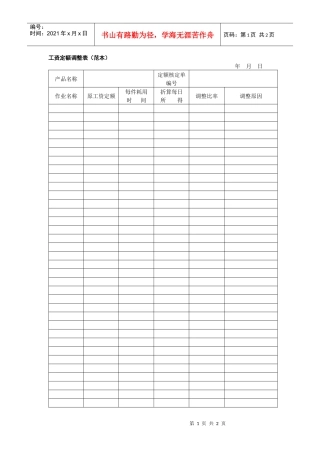 工资定额调整表（范本）