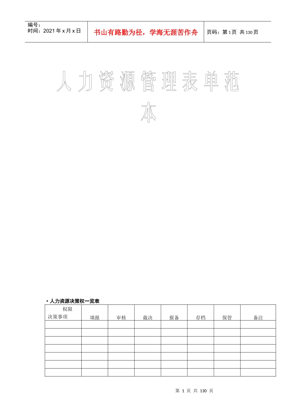 人力资源管理表单范本6905901_第1页