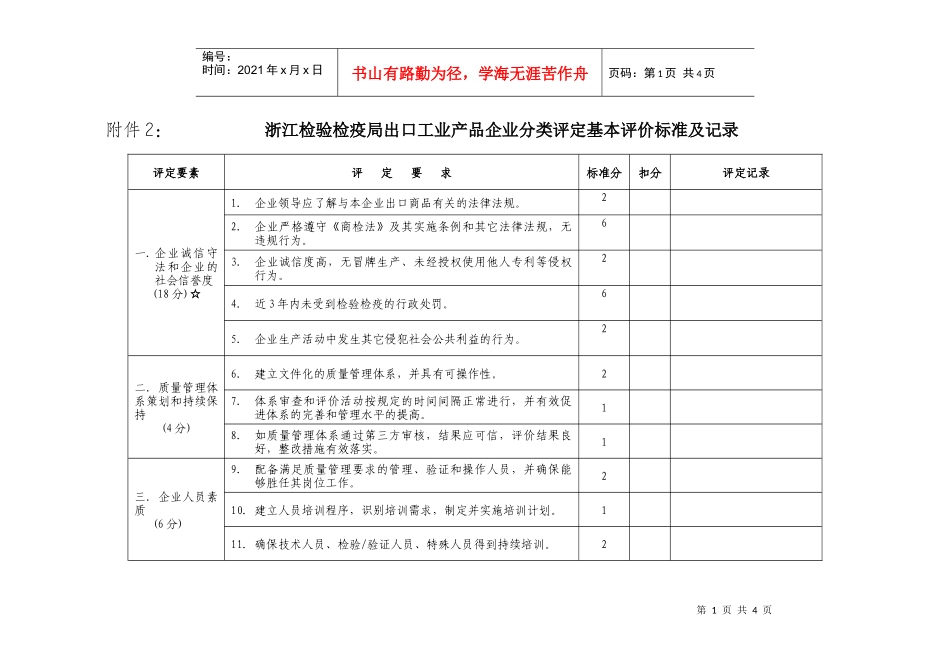 浙江局企业分类评定记录表doc-附件2：浙江检验检疫局_第1页