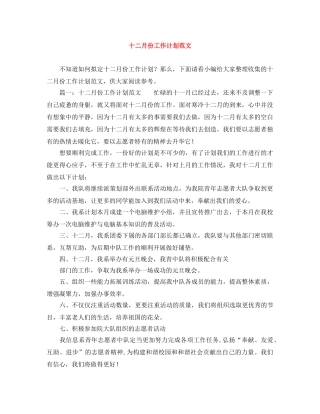 十二月份工作计划范文 