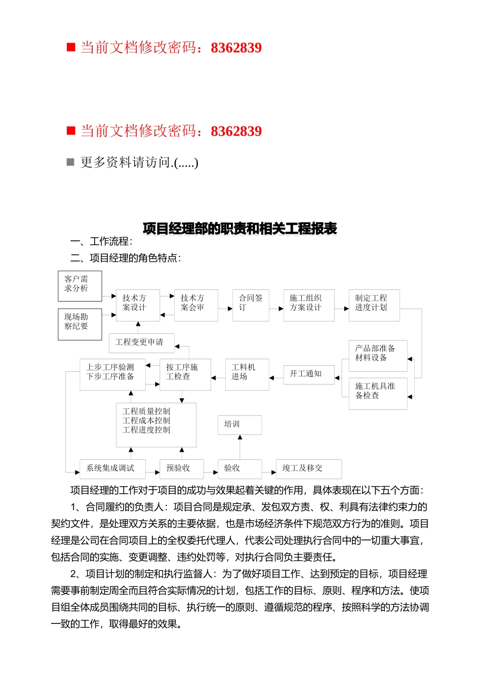 公司项目经理部的职责与相关工程报表_第1页