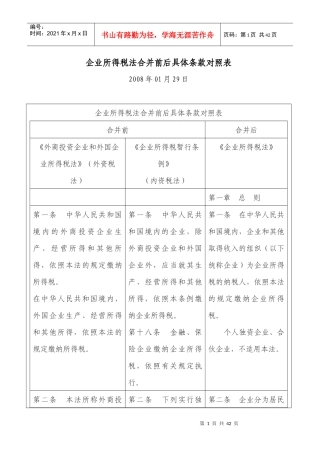 企业所得税法合并前后具体条款对照表