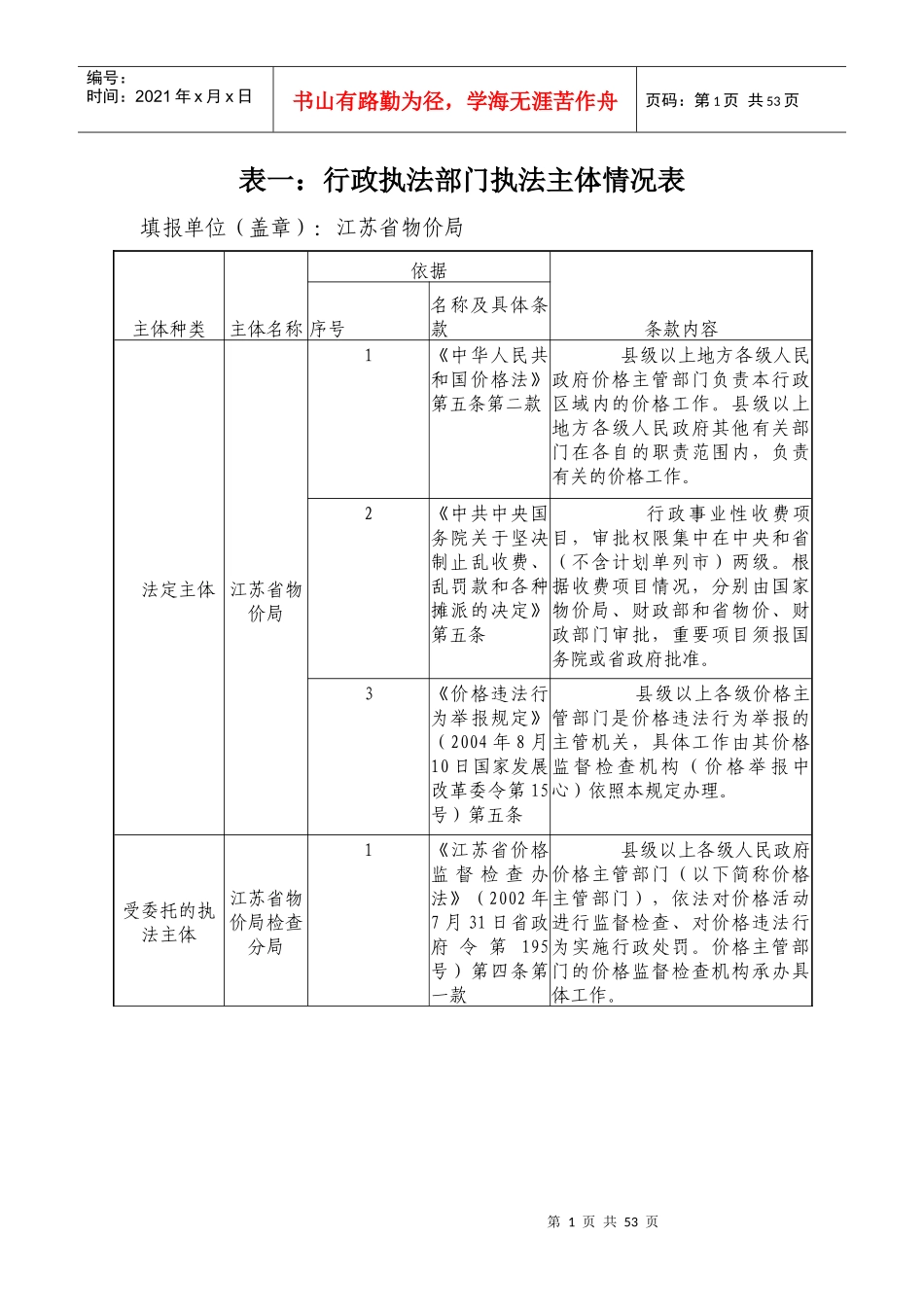 表一行政执法部门执法主体情况表_第1页