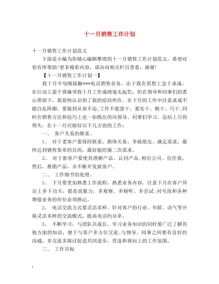 十一月销售工作计划 