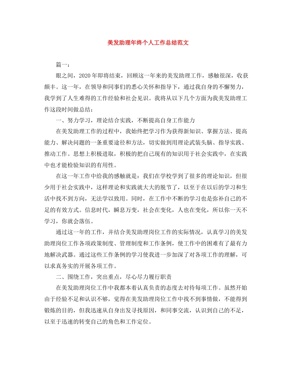 美发助理年终个人工作总结范文_第1页