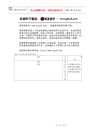 表4-15 资本力及安全性分析