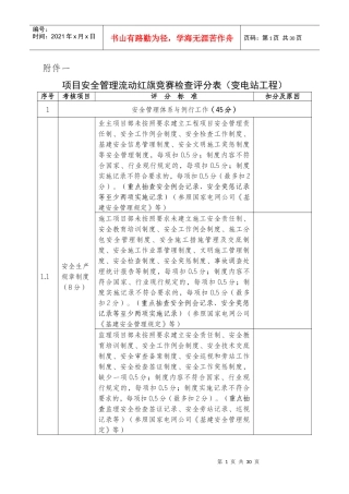 XXXX流动红旗竞赛变电工程检查评分表