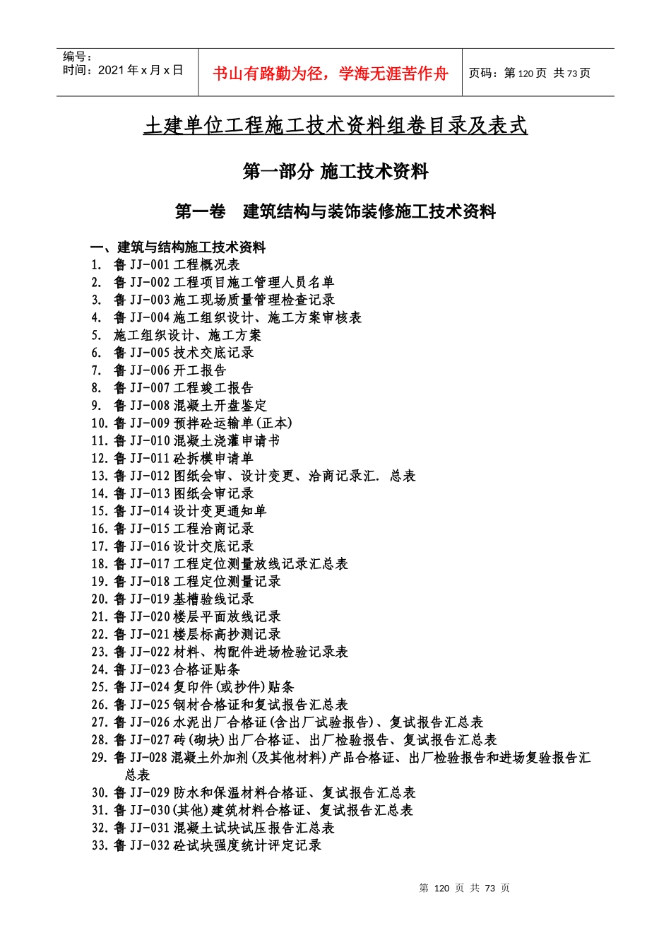 土建单位工程施工技术资料组卷目录及表式_第2页