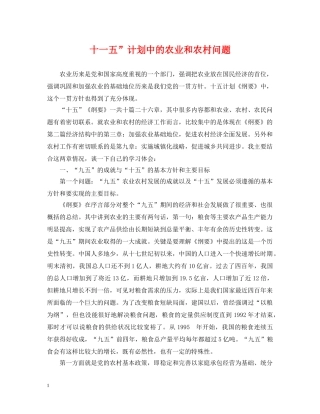 十一五”计划中的农业和农村问题 