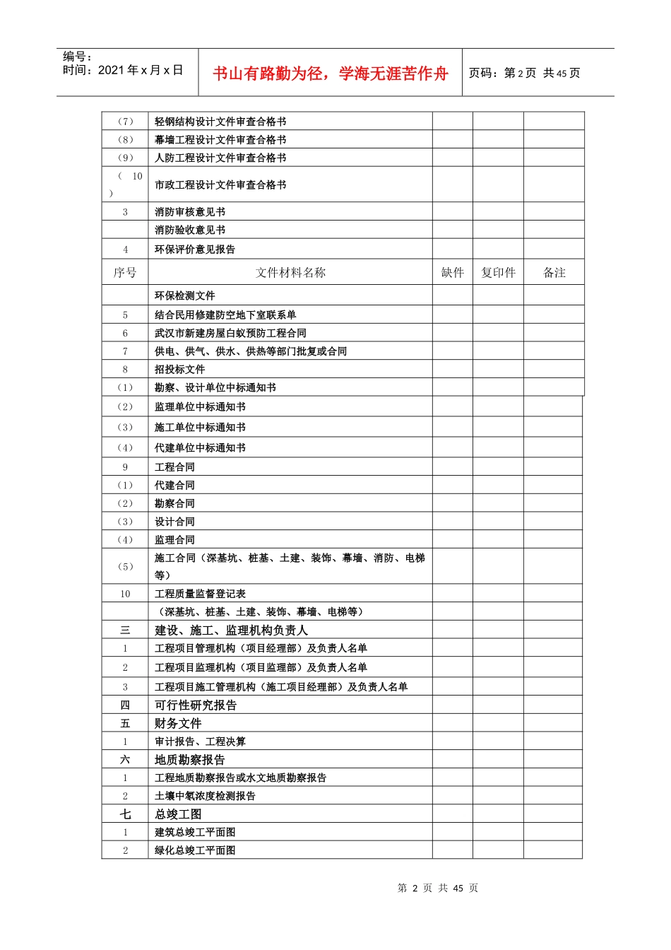 武汉市建筑工程交工资料顺序表_第2页