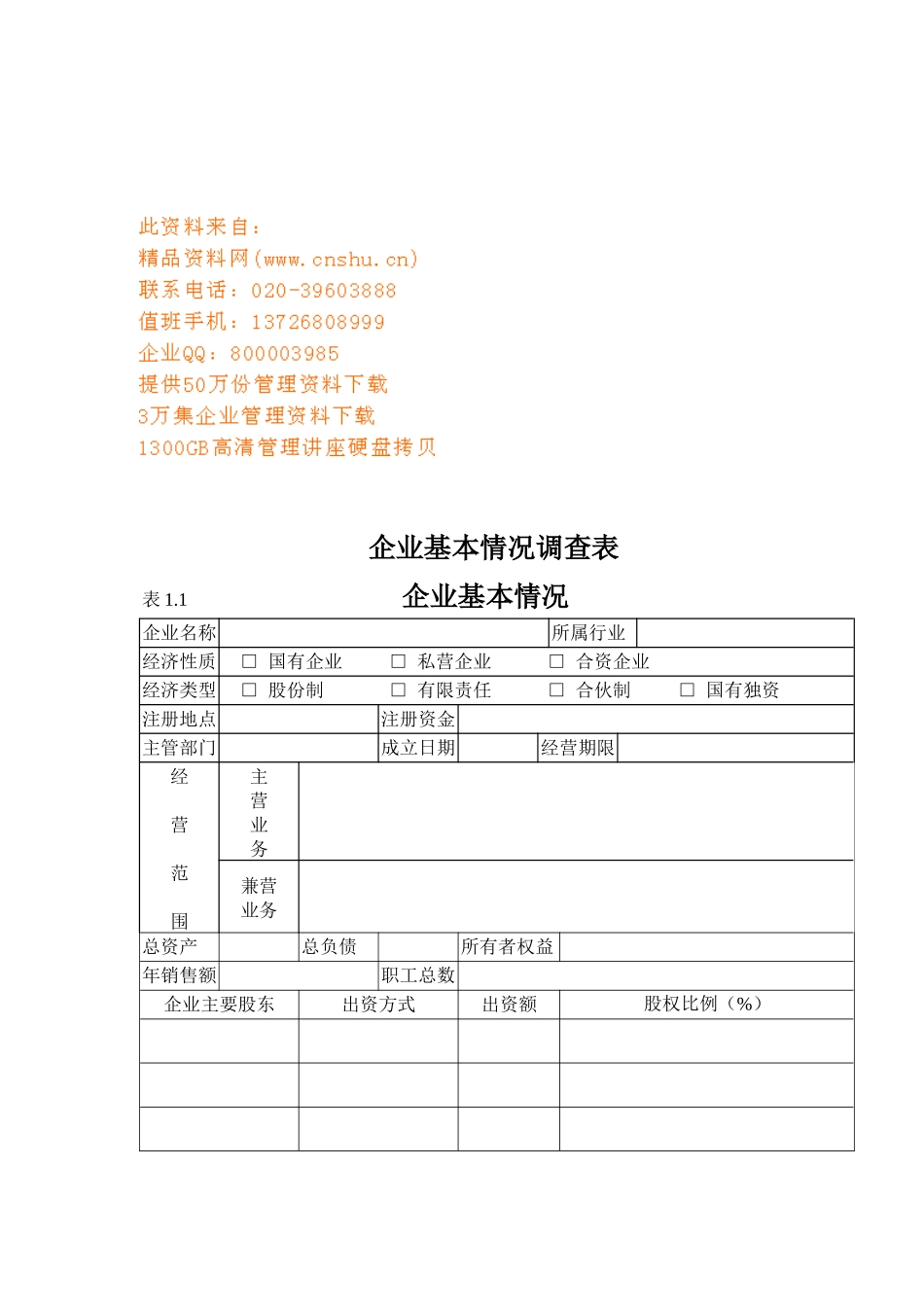 企业基本情况调查表汇编_第1页