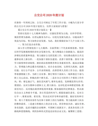 公交公司2020年度计划 