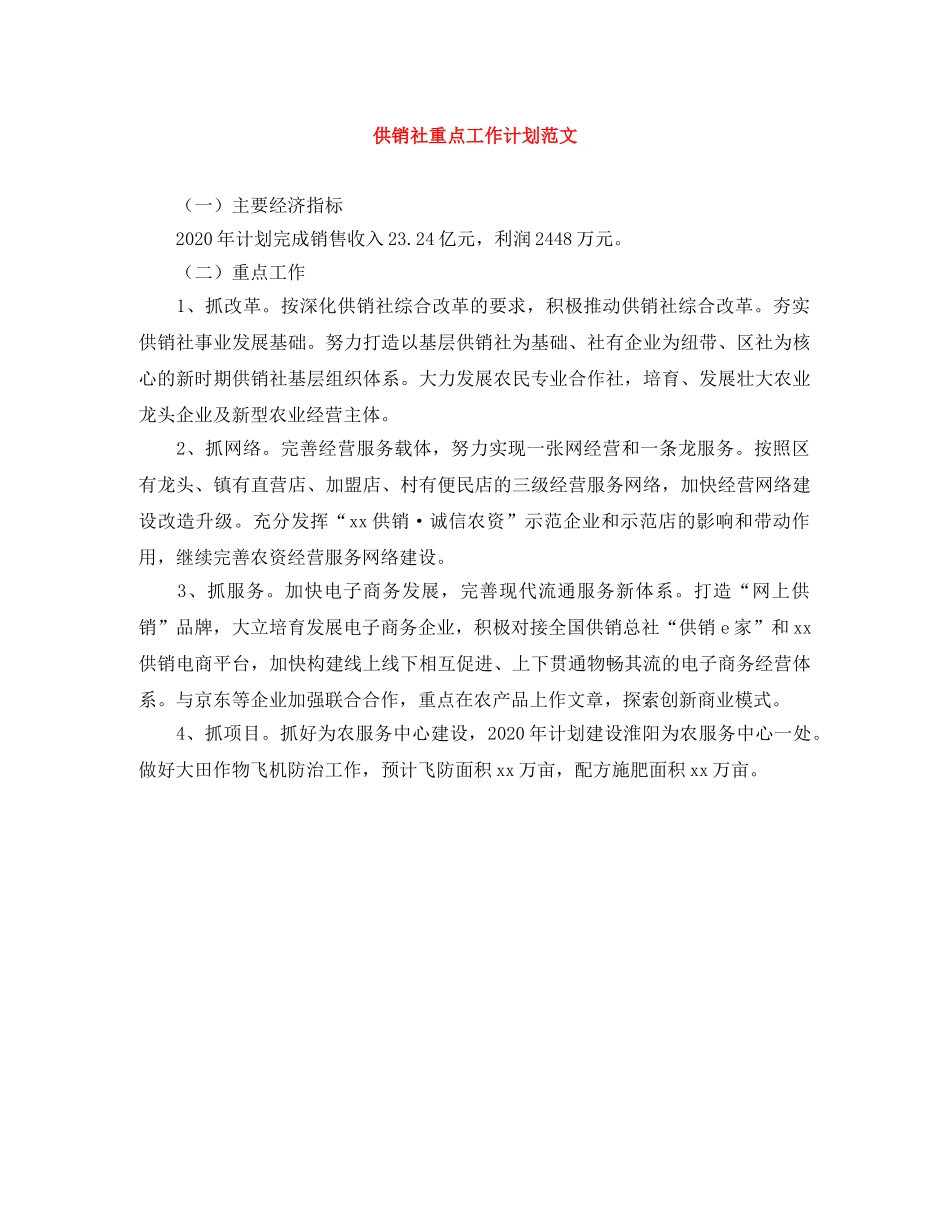 供销社重点工作计划范文 _第1页