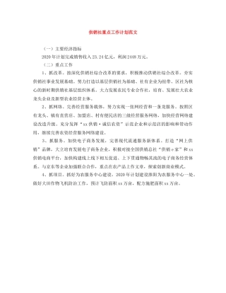 供销社重点工作计划范文 