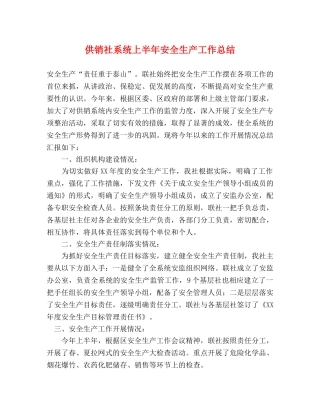 供销社系统上半年安全生产工作总结 