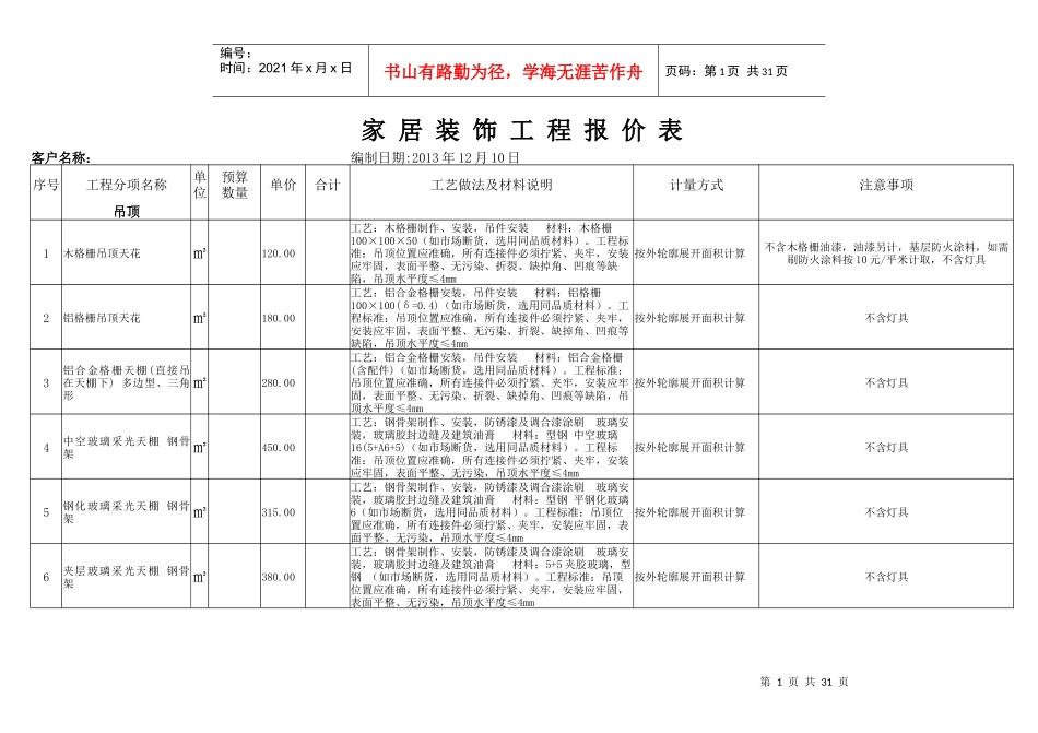 家居装饰工程报价表_第1页
