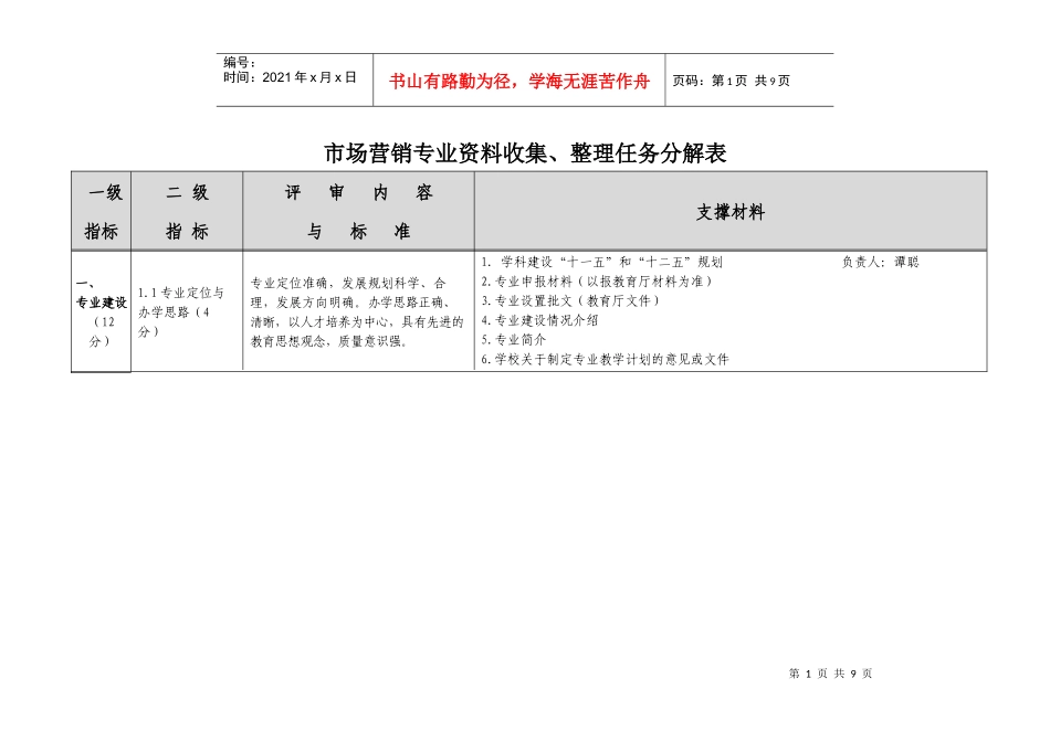 市场营销资料收集、整理任务分解表_第1页