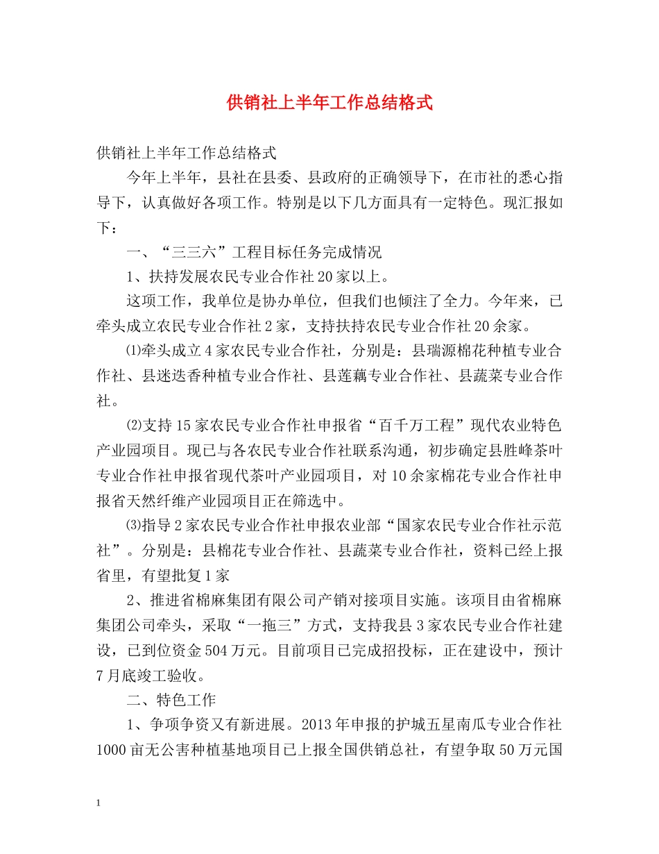 供销社上半年工作总结格式 _第1页