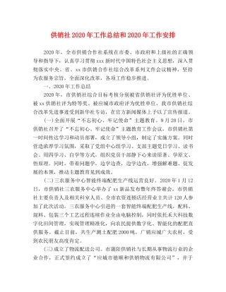供销社2020年工作总结和2020年工作安排 