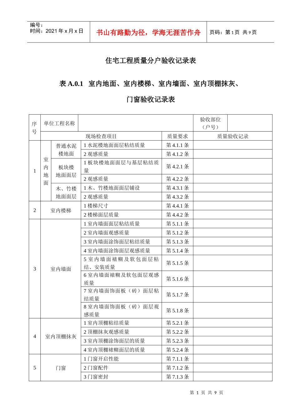 DGJ32 J 103-XXXX 江苏省XXXX新分户验收表格_第1页