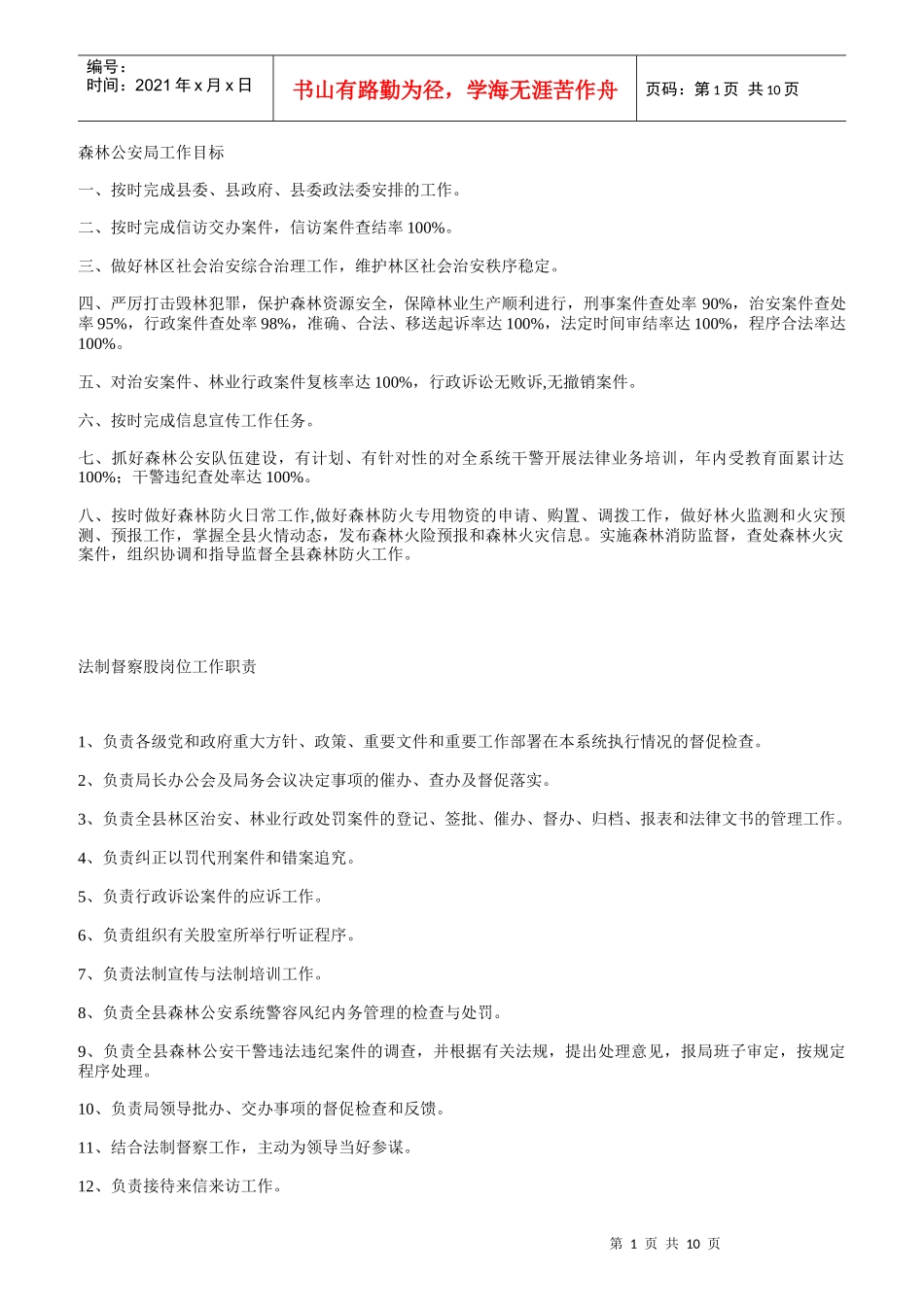 平泉县林业综合行政制度与岗位职责_第1页