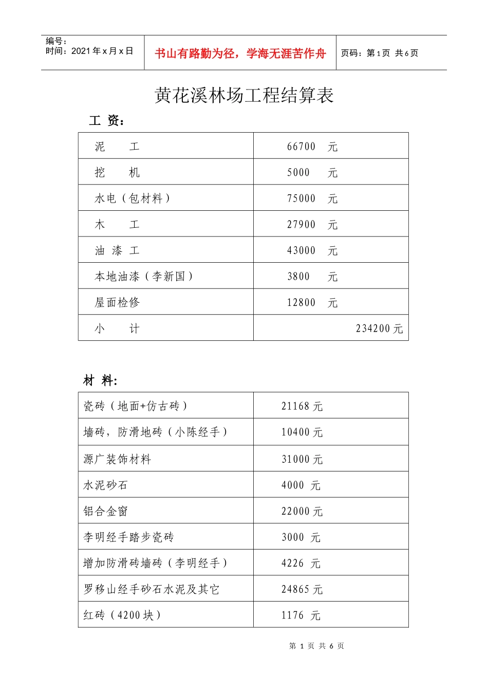 黄花溪林场工程结算表_第1页