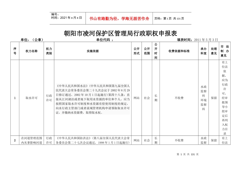 凌河保护区管理局(审定表)_第1页