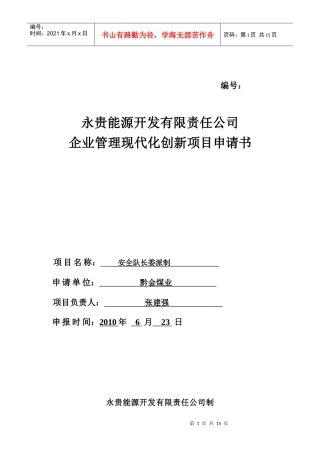 现代化管理成果申报表(安全队长委派制)