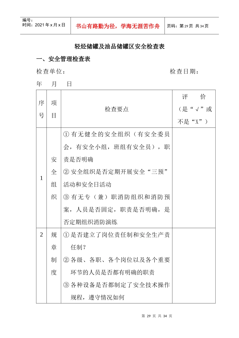 油库安全检查表_第1页
