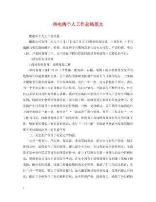 供电所个人工作总结范文 