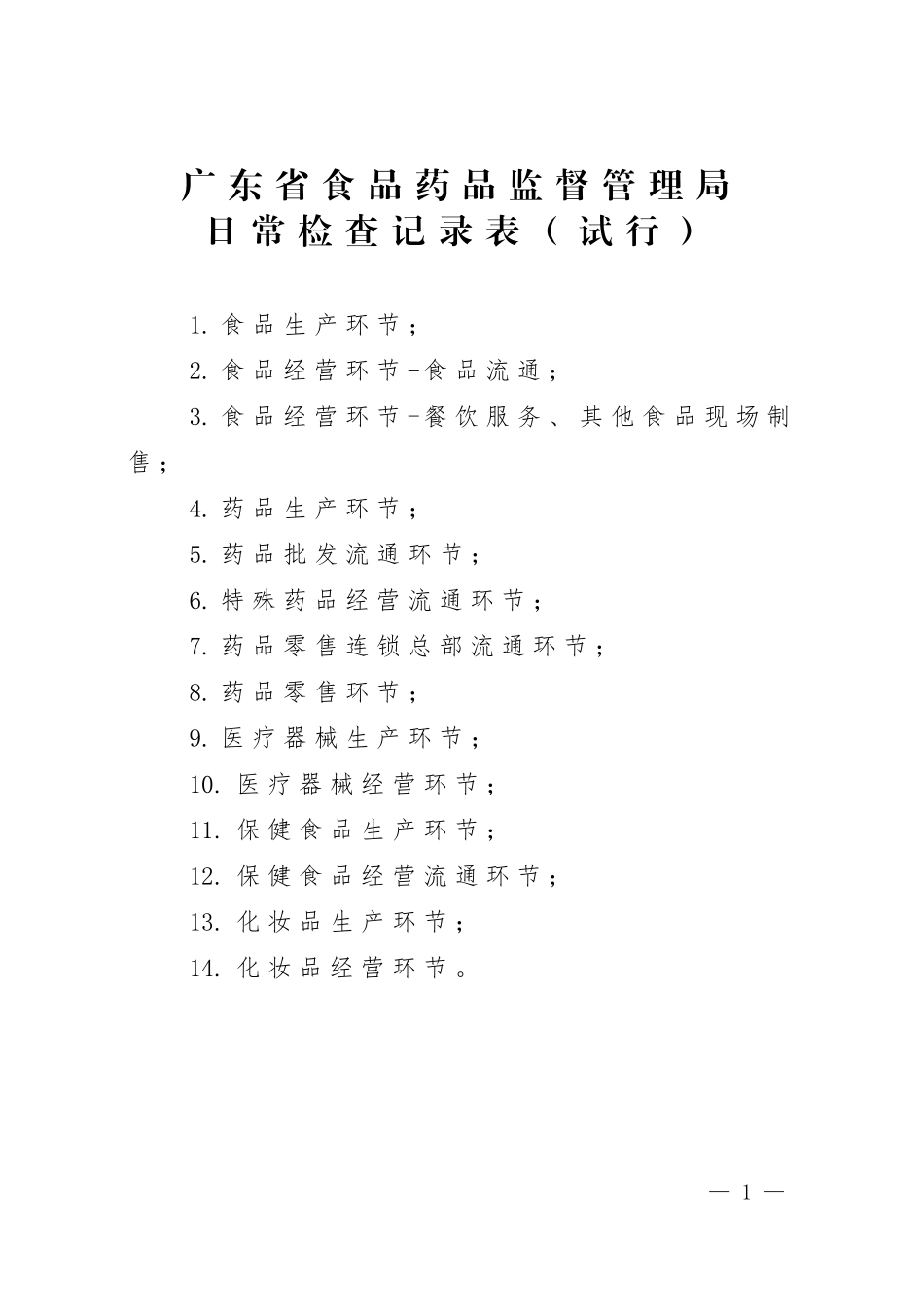 广东省食品药品监督管理局日常检查记录表(DOC42页)_第1页