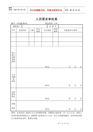 《人员需求审批表，培训需求审批表》