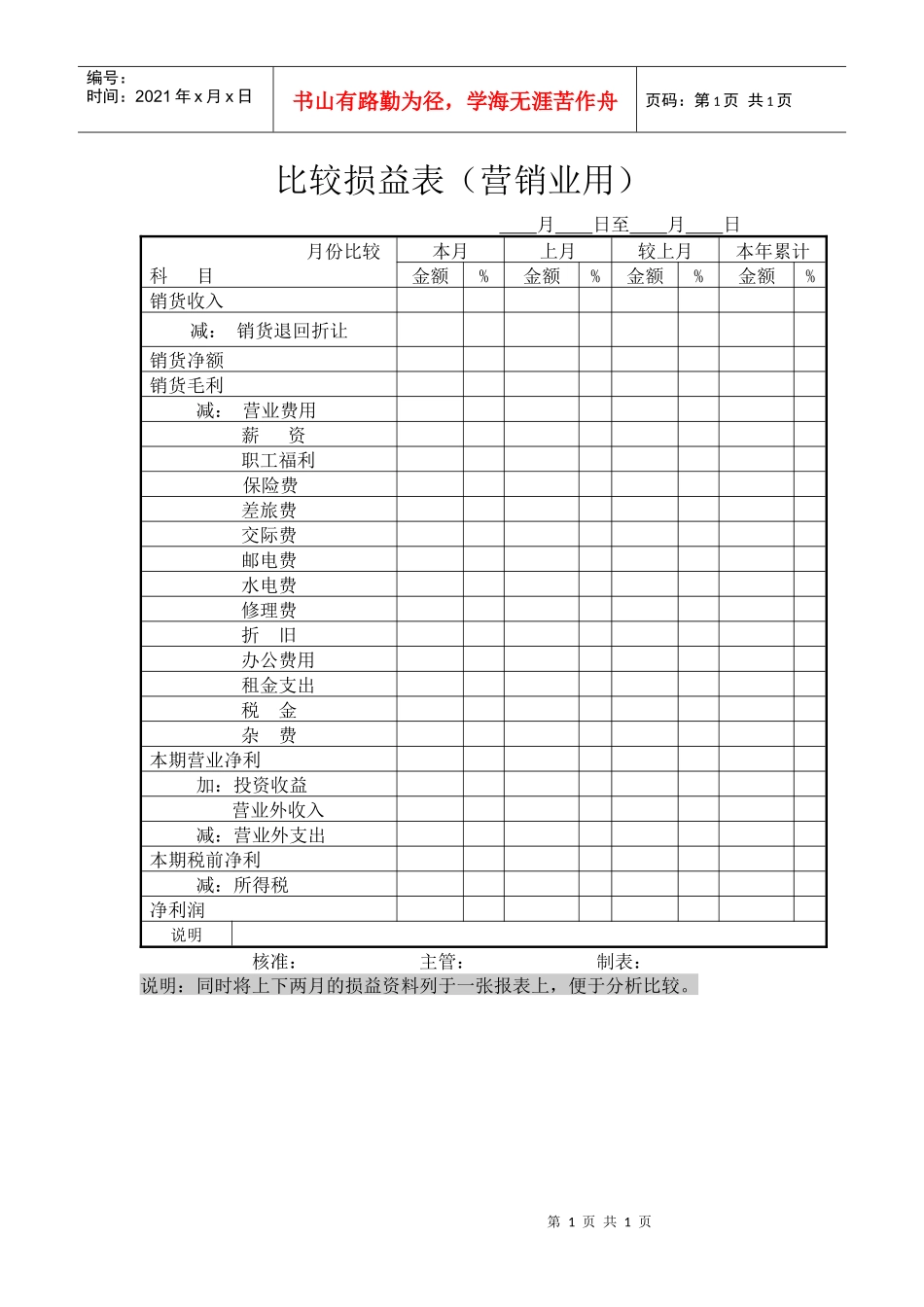 比较损益表（营销业用）_第1页