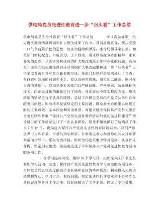 供电局党员先进性教育进一步“回头看”工作总结 