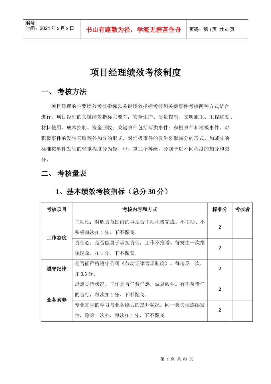 项目经理绩效考核制度_第1页