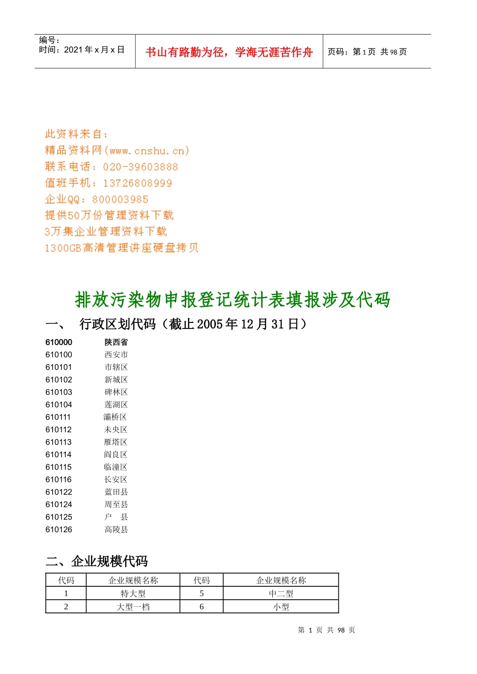排放污染物申报登记统计表填报涉及代码表_第1页