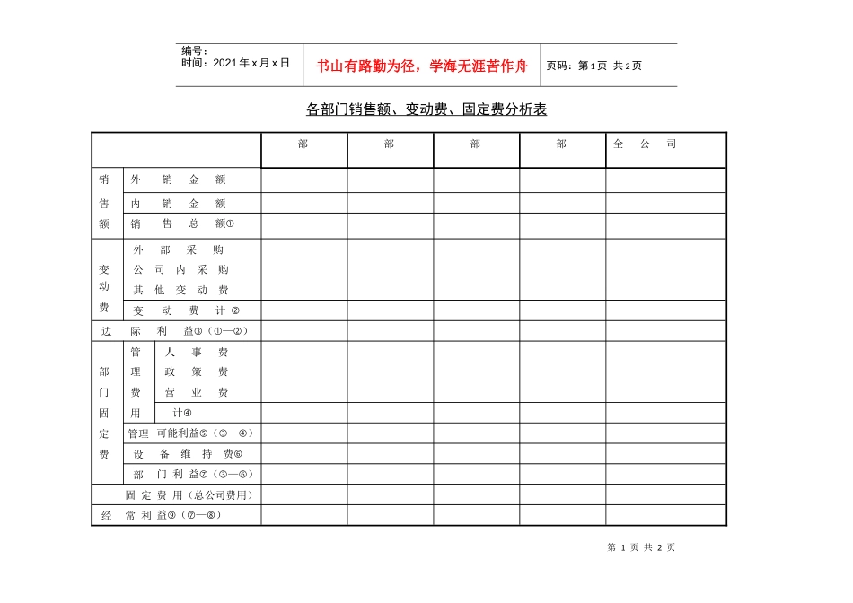 各部门销售额、变动费、固定费分析表_第1页
