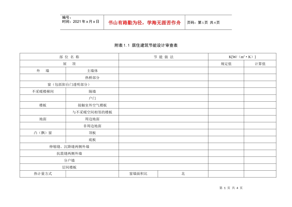 居住建筑节能设计审查表_第1页