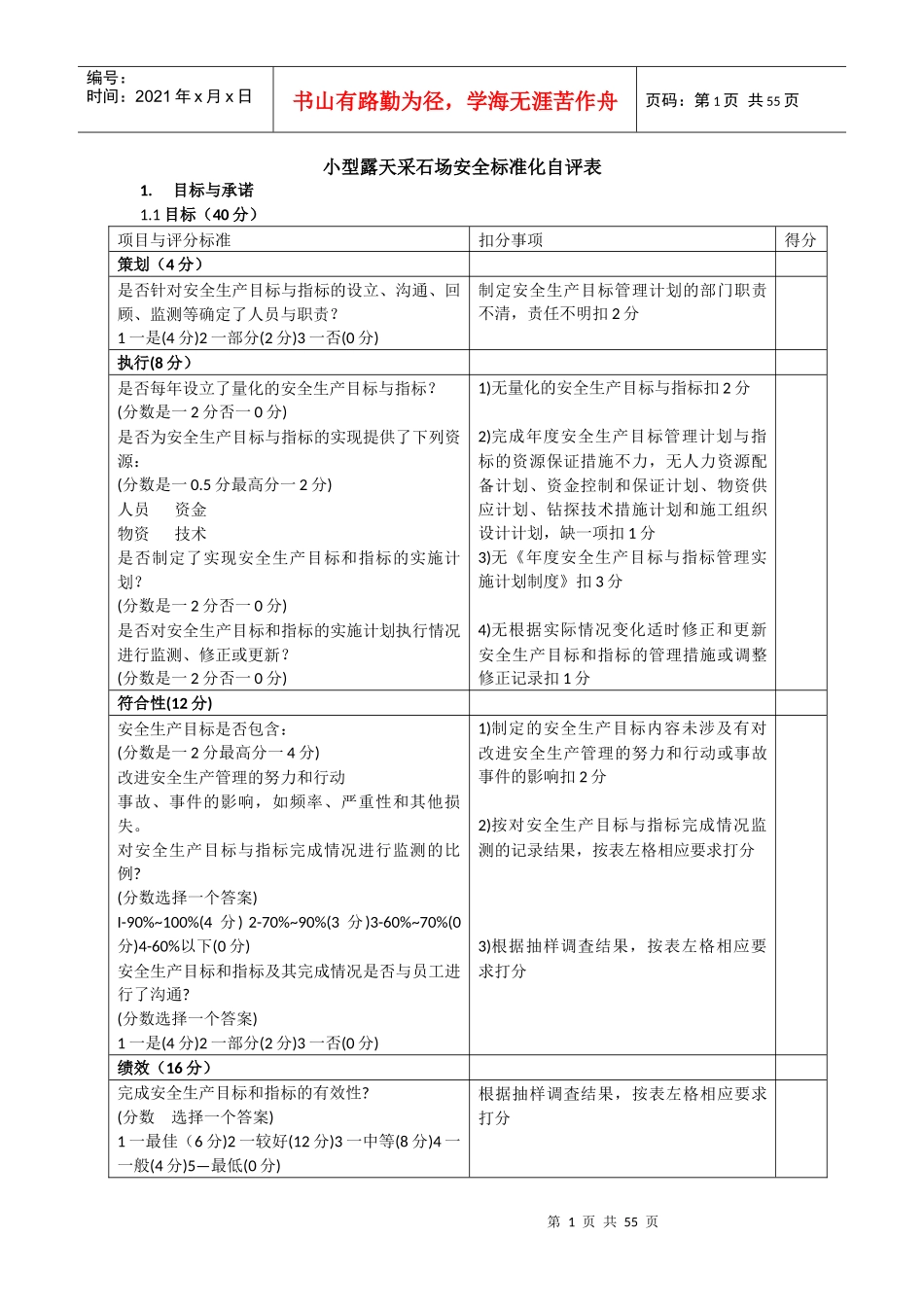 小型露天采石场安全标准化自评表_第1页