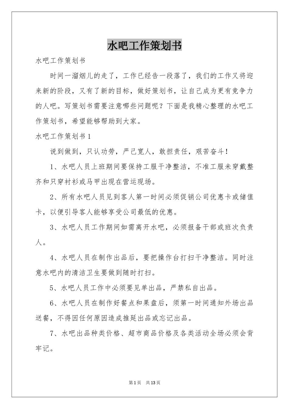 水吧工作策划书_第1页