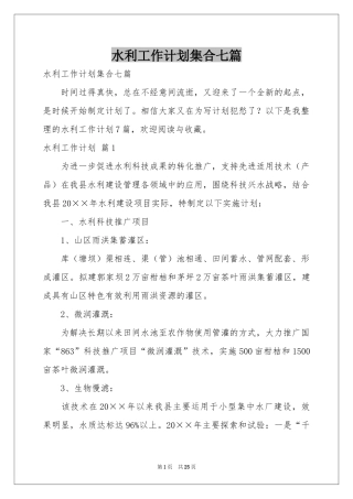 水利工作参考计划集合七篇