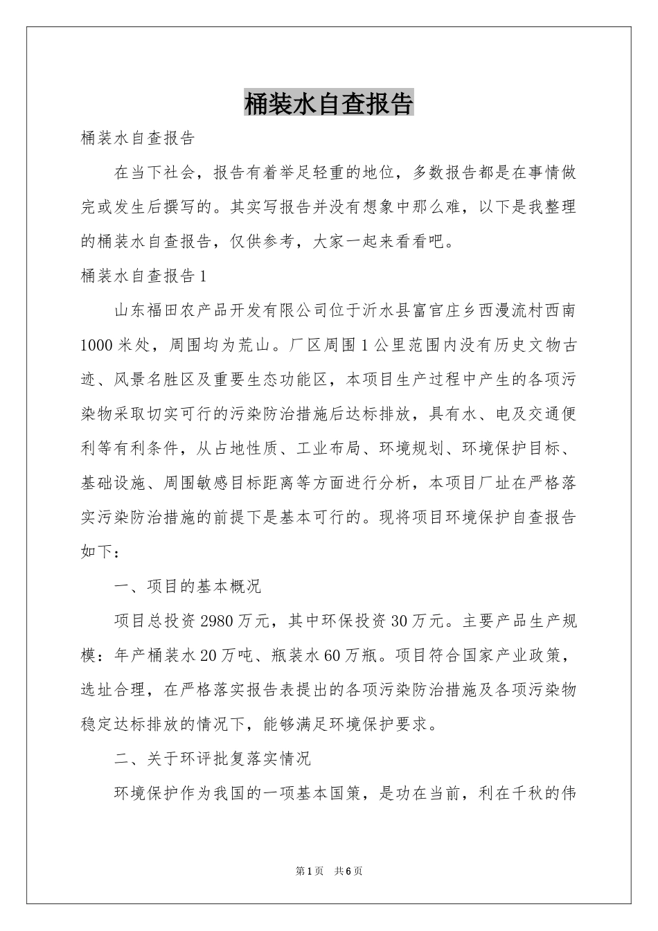 桶装水自查报告_第1页