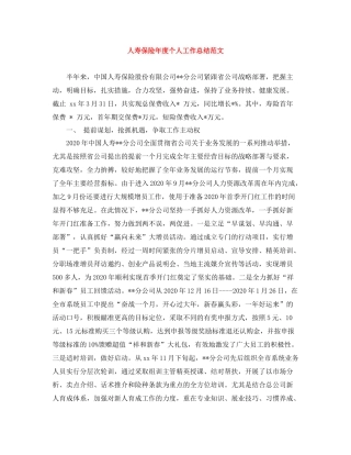 人寿保险年度个人工作总结范文