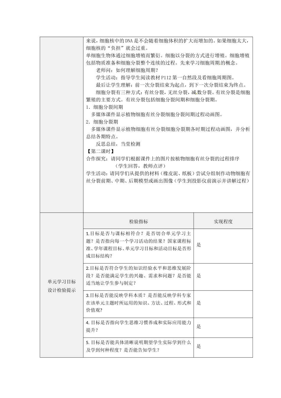 细胞的生命历程主题单元设计单元学习目标与活动设计及检验提示单_第2页