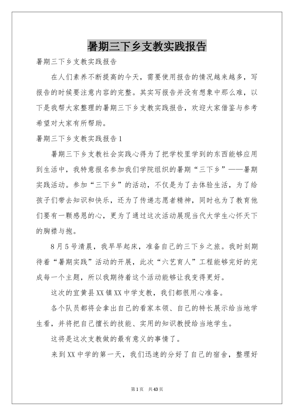 暑期三下乡支教实践报告_第1页