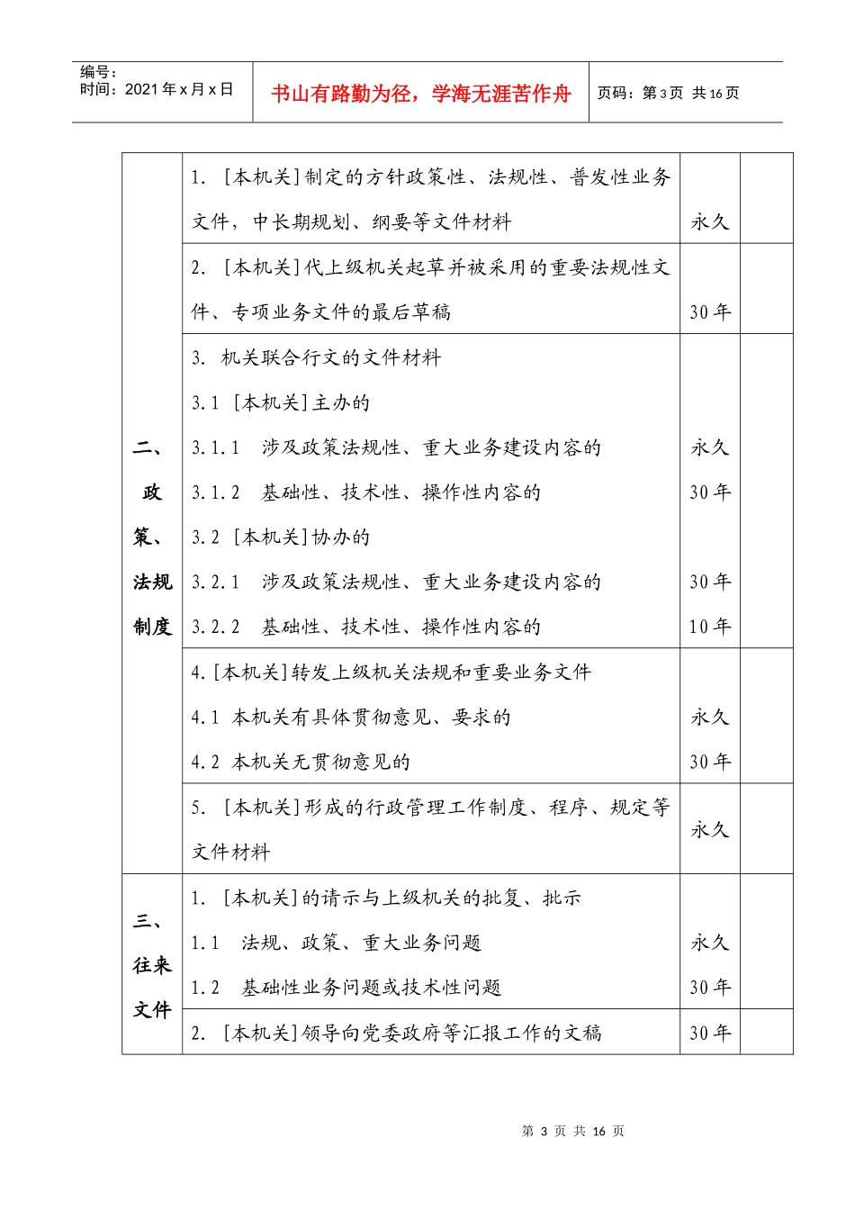 某省机关文书档案管理期限表_第3页