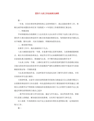 团员个人的工作总结例文参照