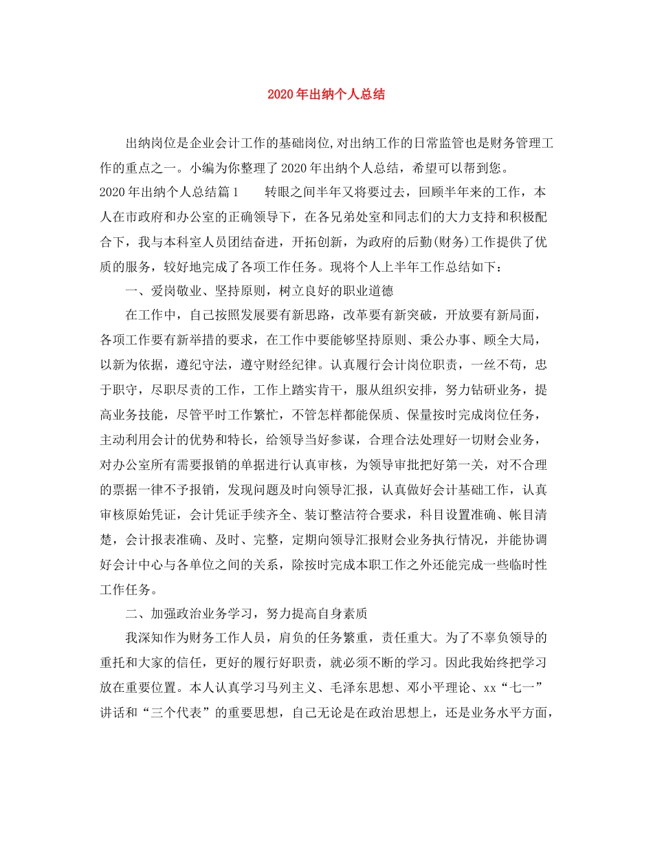 2020年出纳个人总结_第1页