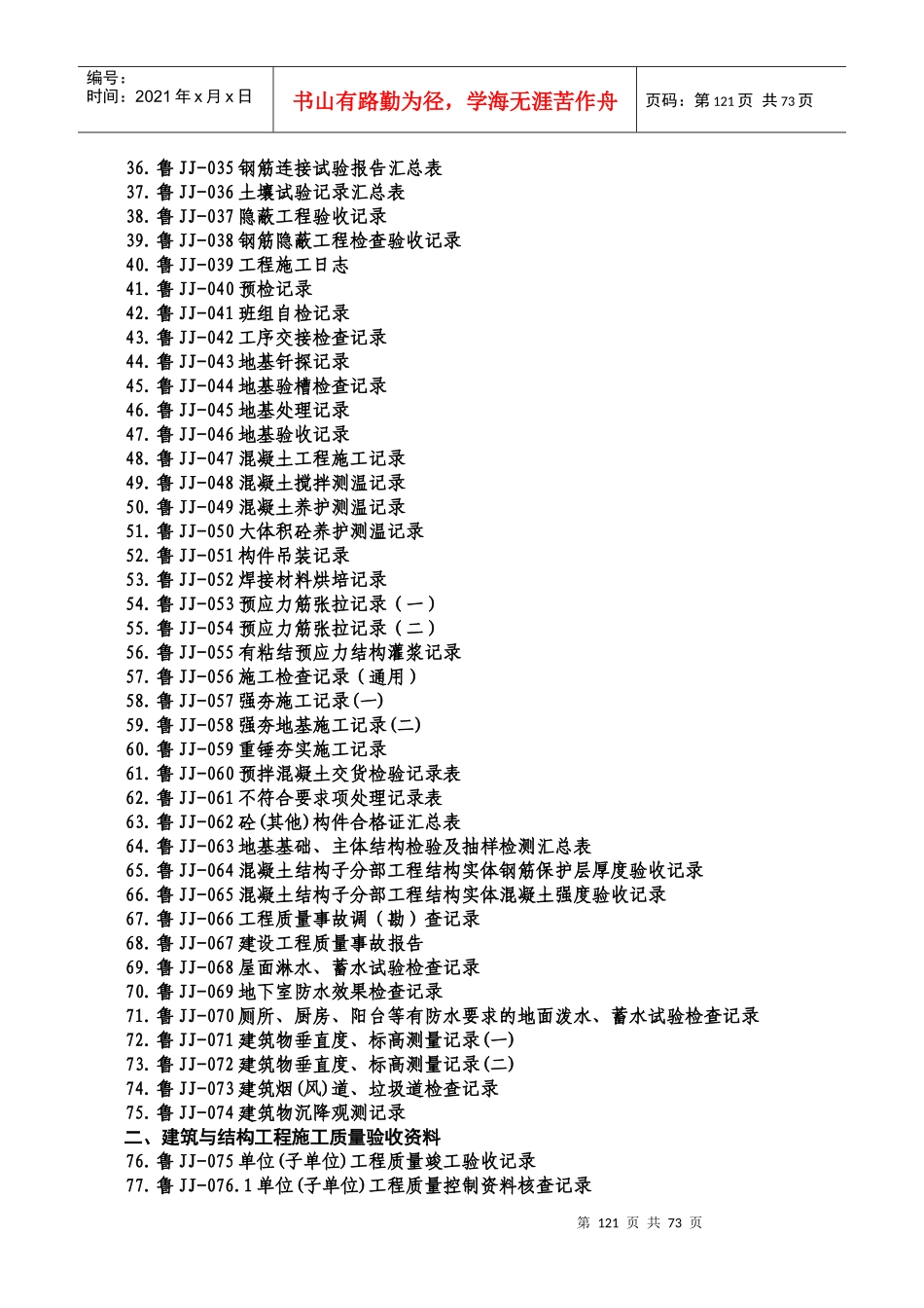 2土建单位工程施工技术资料组卷目录及表式_第3页